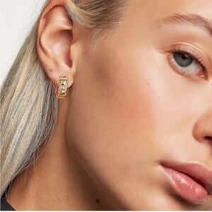 Gold 14k Gold Plated Cubic Zirconia Hoop Earrings